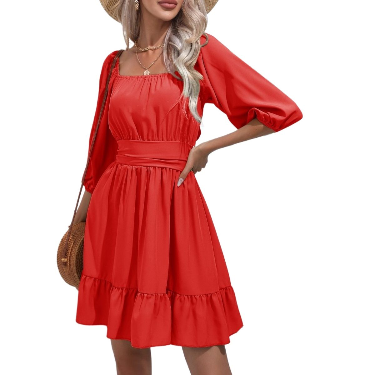 GIOIO - Vestido Mujer Casual Versátil y Cómodo Rojo