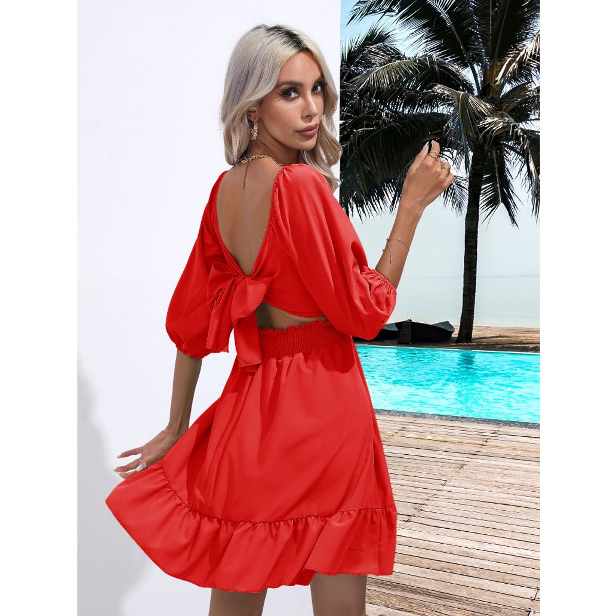 GIOIO - Vestido Mujer Casual Versátil y Cómodo Rojo