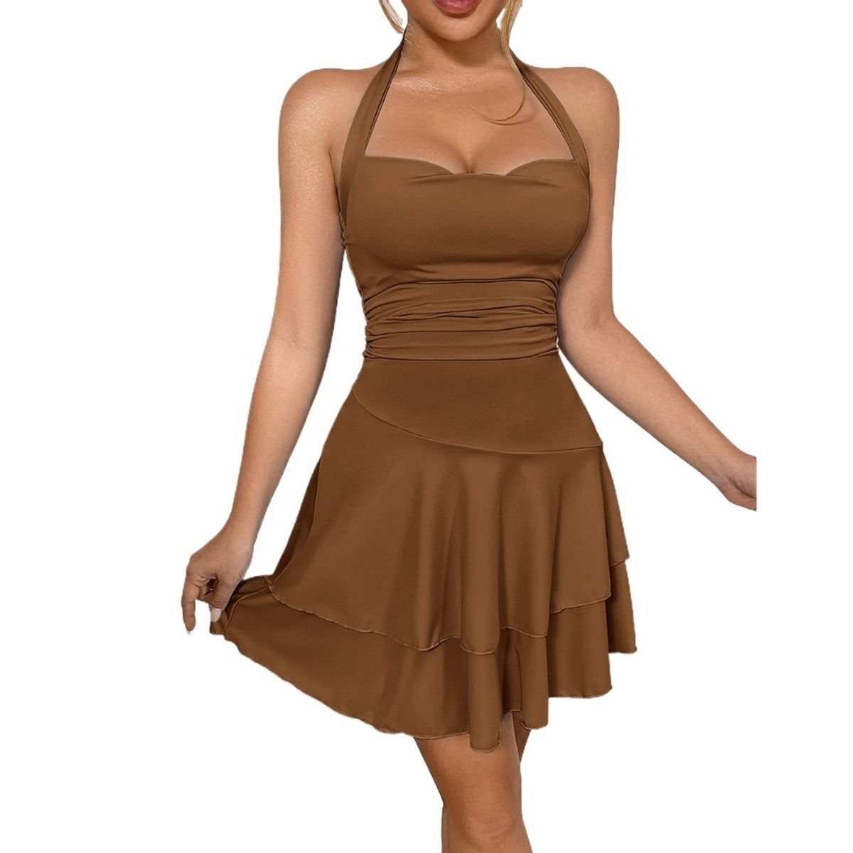 GIOIO - Vestido Mujer Casual Versátil y Cómodo Marrón