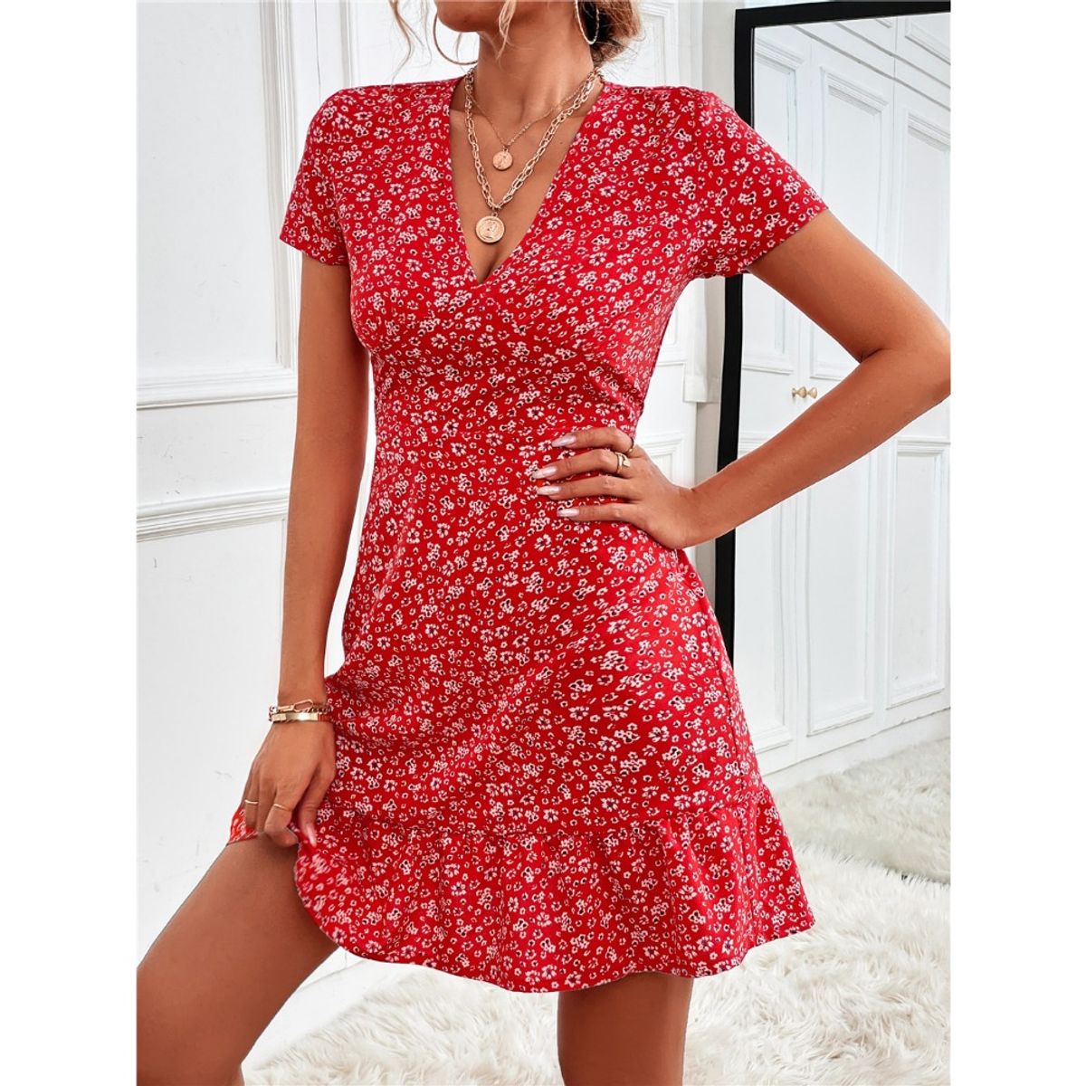 GIOIO - Vestido Mujer Casual Versátil y Cómodo Rojo