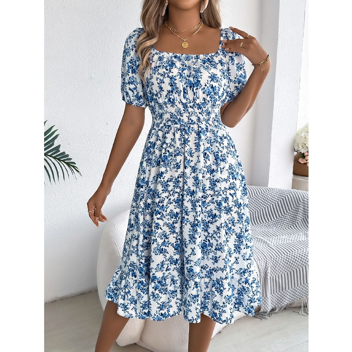 GIOIO - Vestido Mujer Casual Versátil y Cómodo Azul