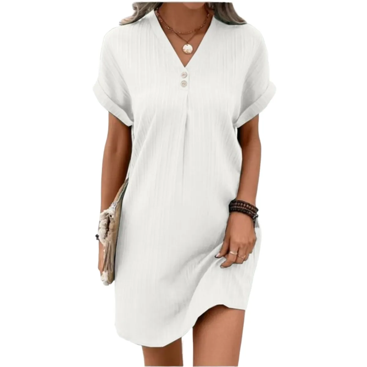 GIOIO - Vestido Mujer Casual Versátil y Cómodo Blanco