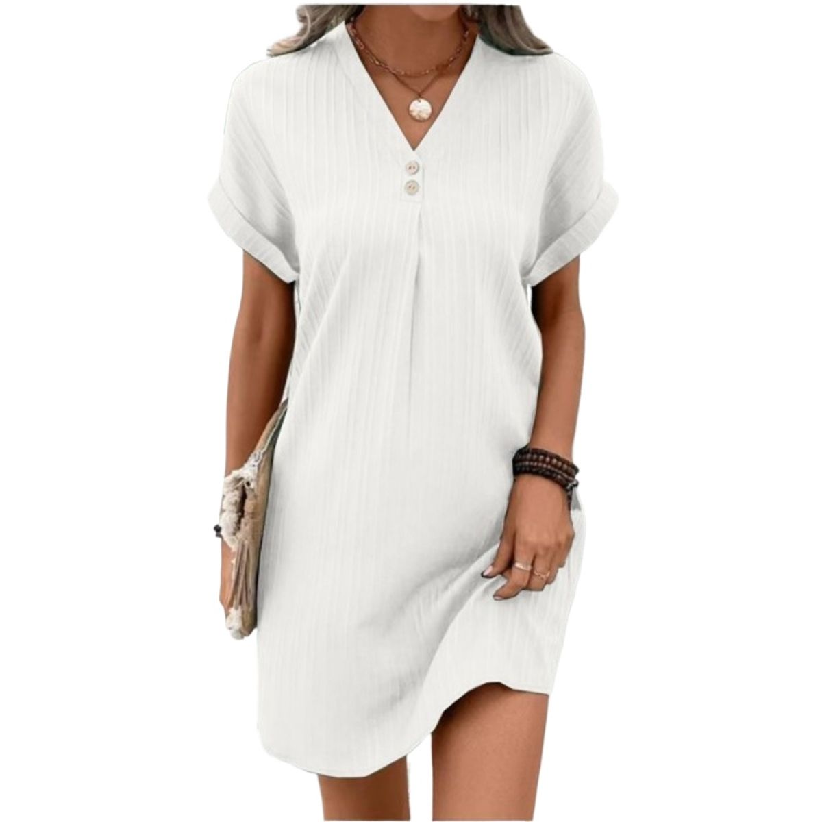 GIOIO - Vestido Mujer Casual Versátil y Cómodo Blanco