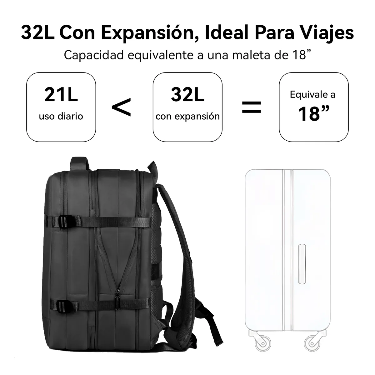 VIDITA - Mochila de Viaje Impermeable 32L con Puerto USB y Compartimento para Notebook 16”