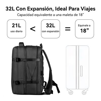 Imagen 2 del producto Mochila de Viaje Impermeable 32L con Puerto USB y Compartimento para Notebook 16”