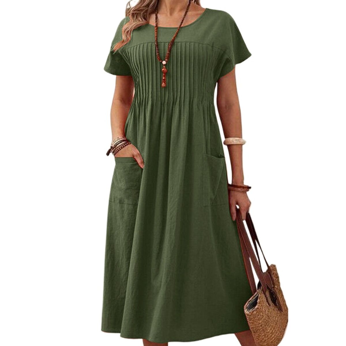 GIOIO - Vestido Mujer Casual Versátil y Cómodo Verde