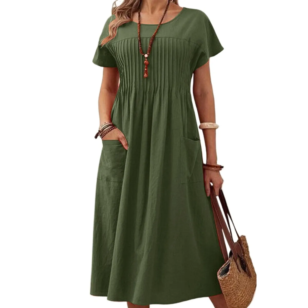 GIOIO - Vestido Mujer Casual Versátil y Cómodo Verde