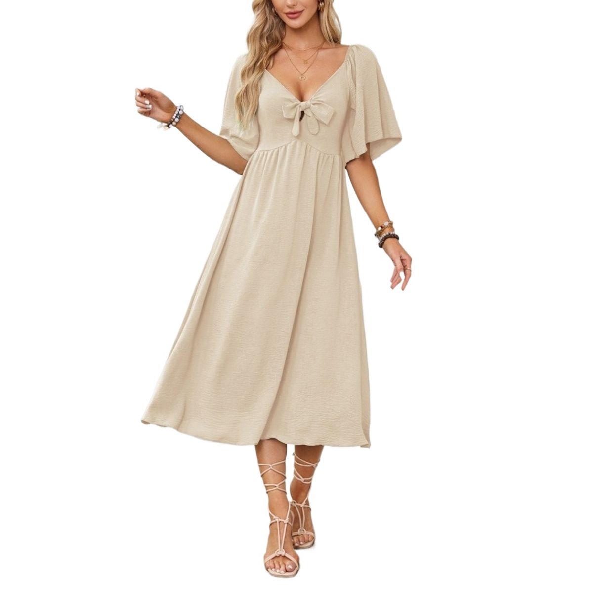 GIOIO - Vestido Mujer Casual Versátil y Cómodo Beige