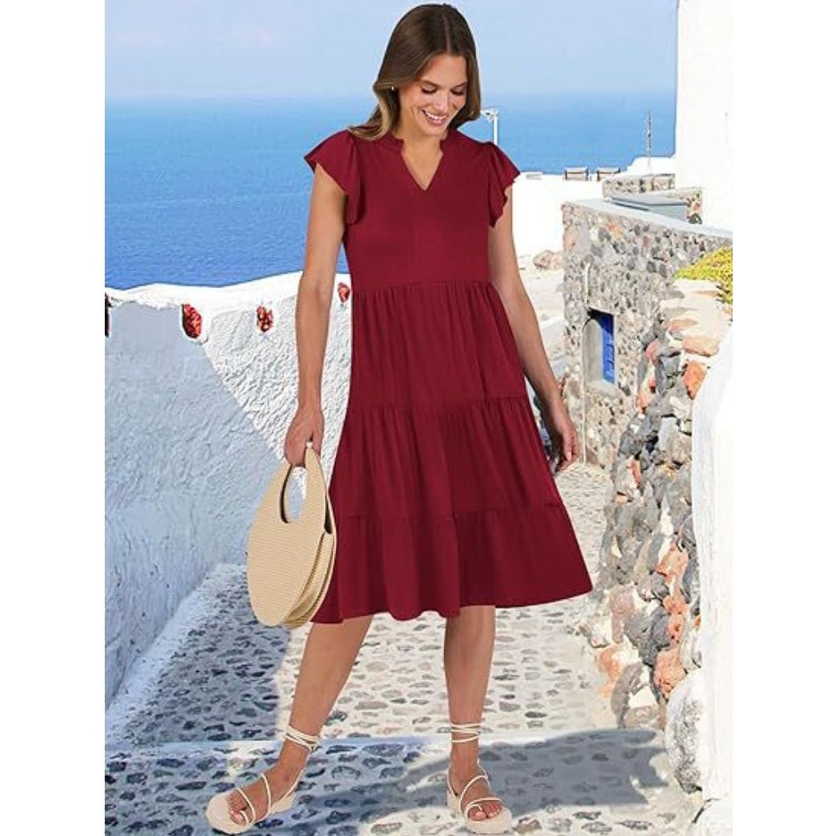 GIOIO - Vestido Mujer Casual Versátil y Cómodo Rojo
