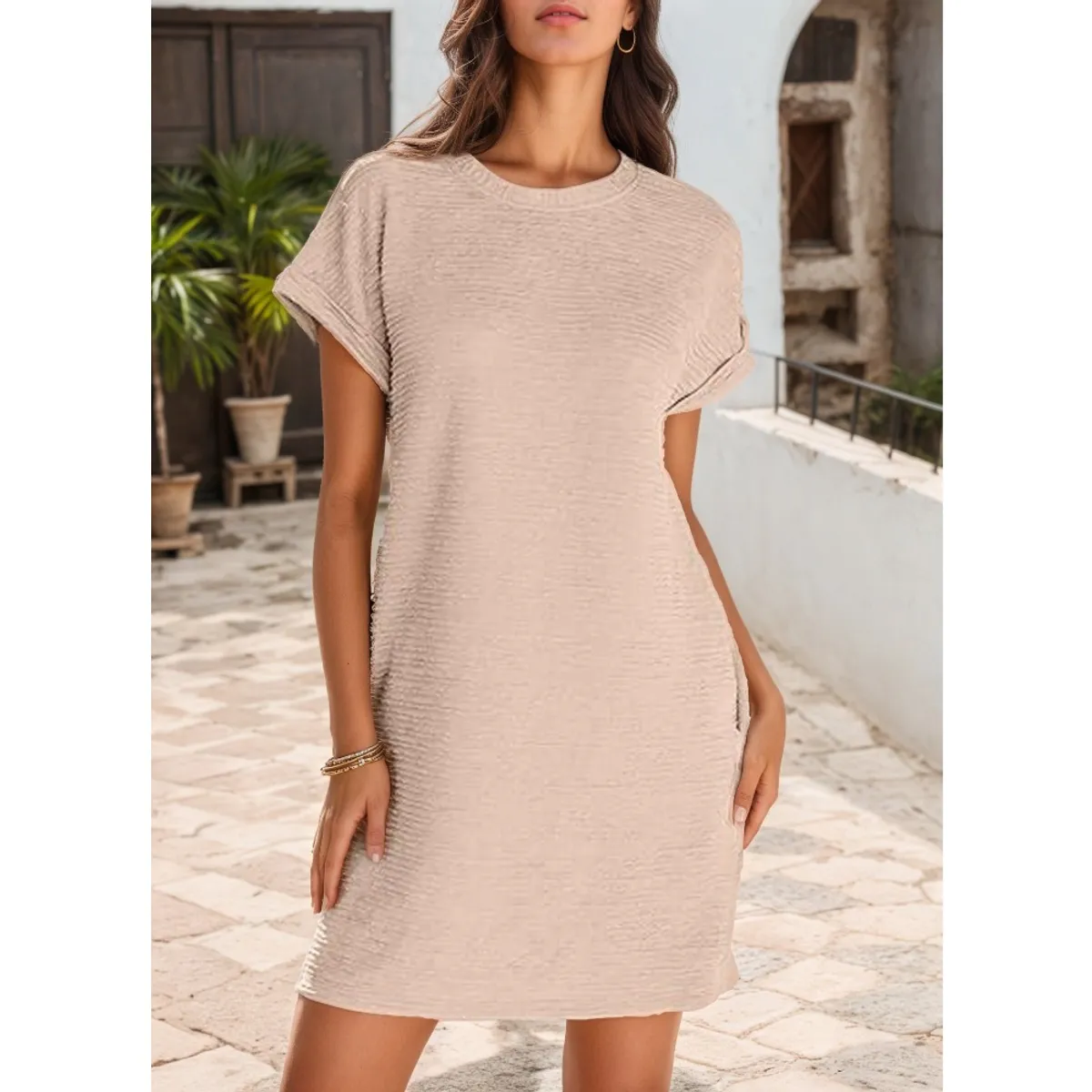 GIOIO - Vestido Mujer Casual Versátil y Cómodo Beige