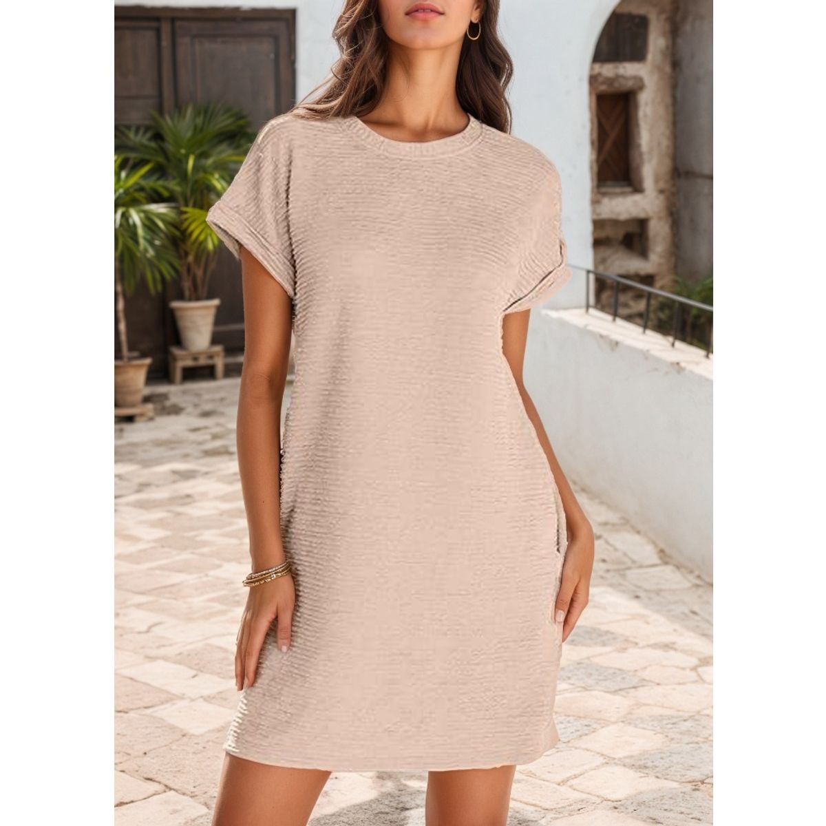 GIOIO - Vestido Mujer Casual Versátil y Cómodo Beige