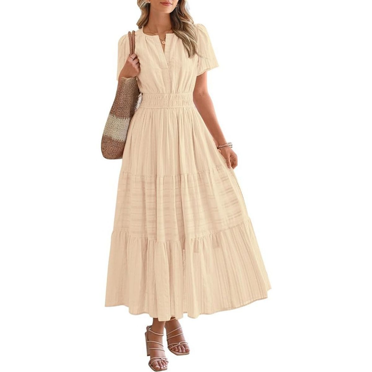 GIOIO - Vestido Mujer Casual Versátil y Cómodo Beige