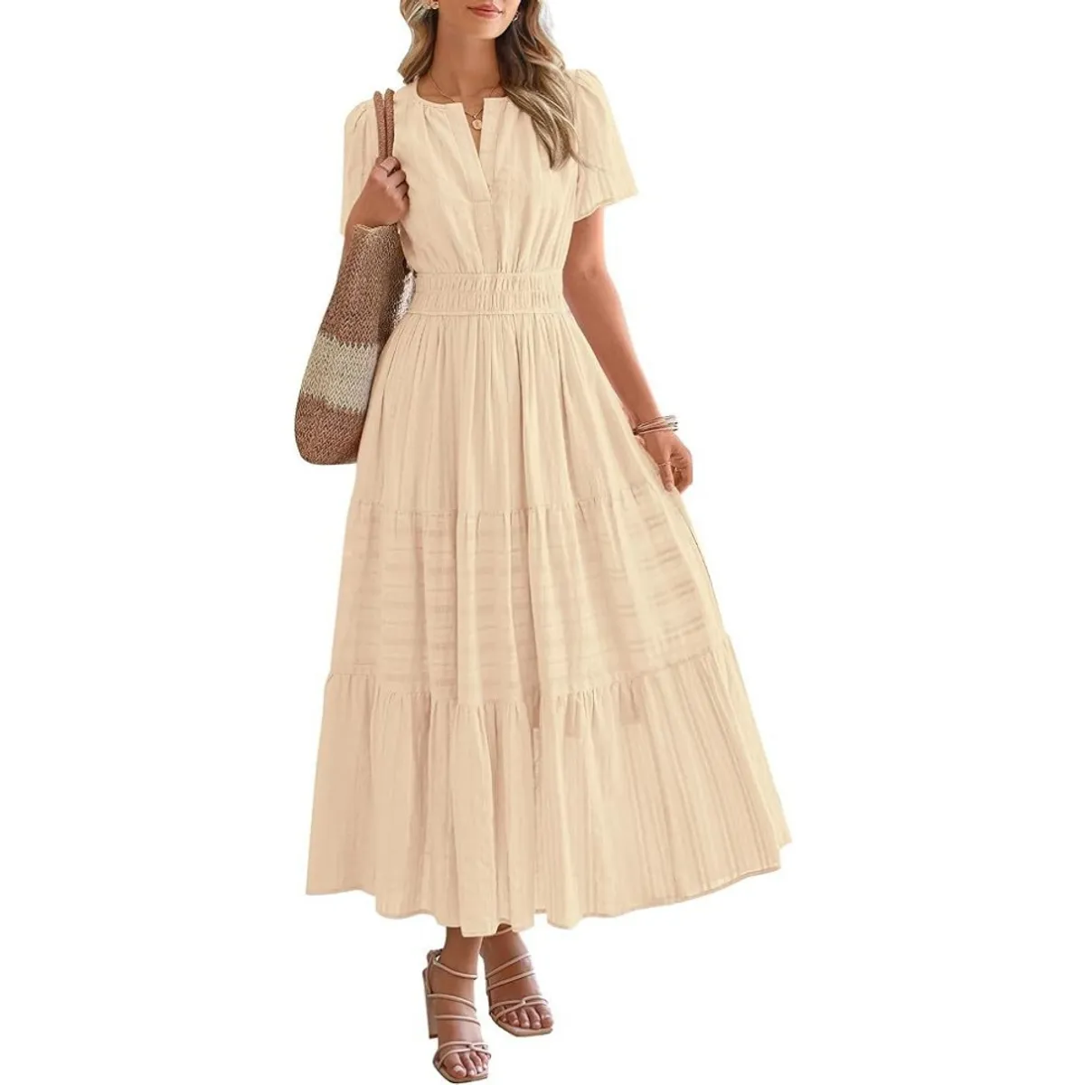 GIOIO - Vestido Mujer Casual Versátil y Cómodo Beige
