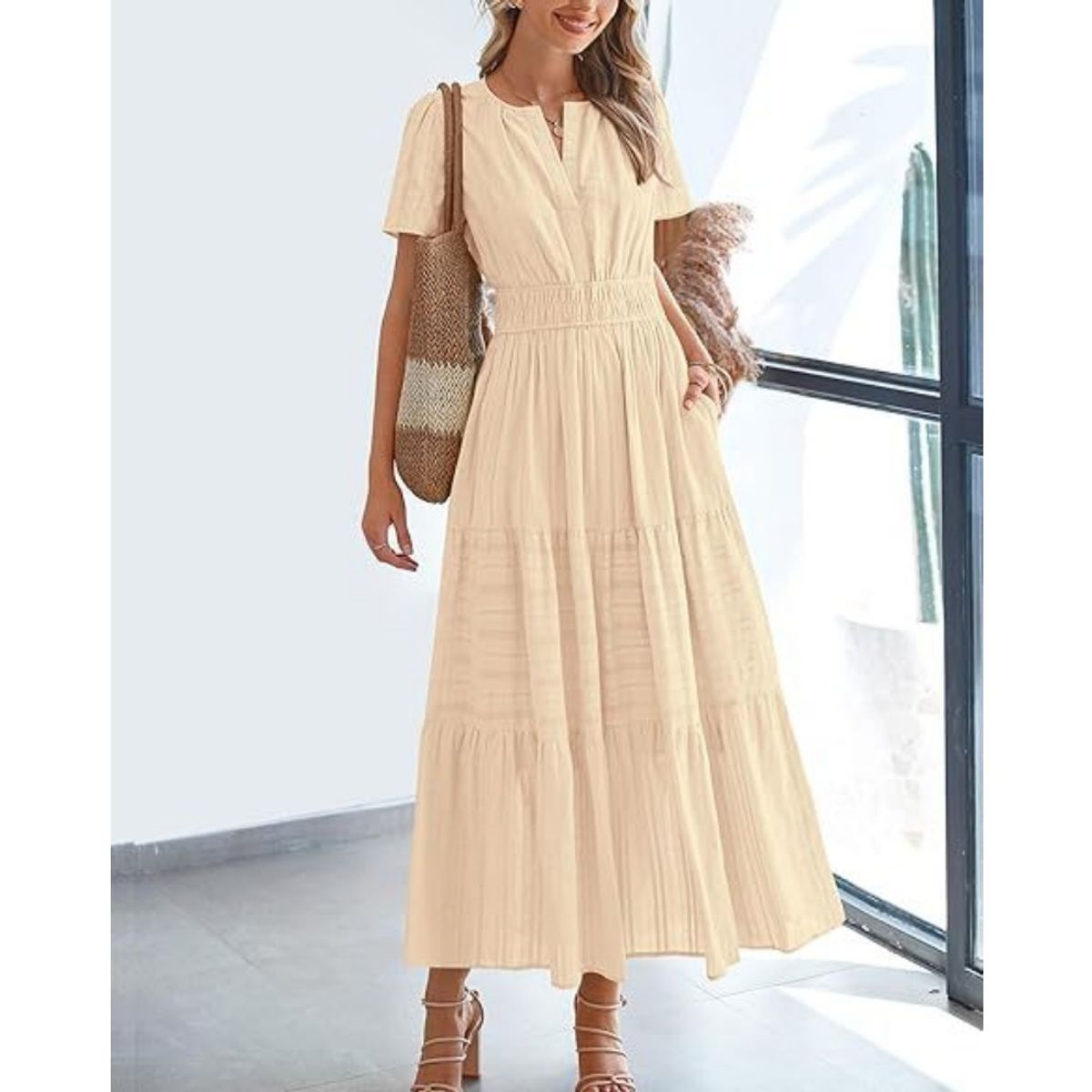 GIOIO - Vestido Mujer Casual Versátil y Cómodo Beige