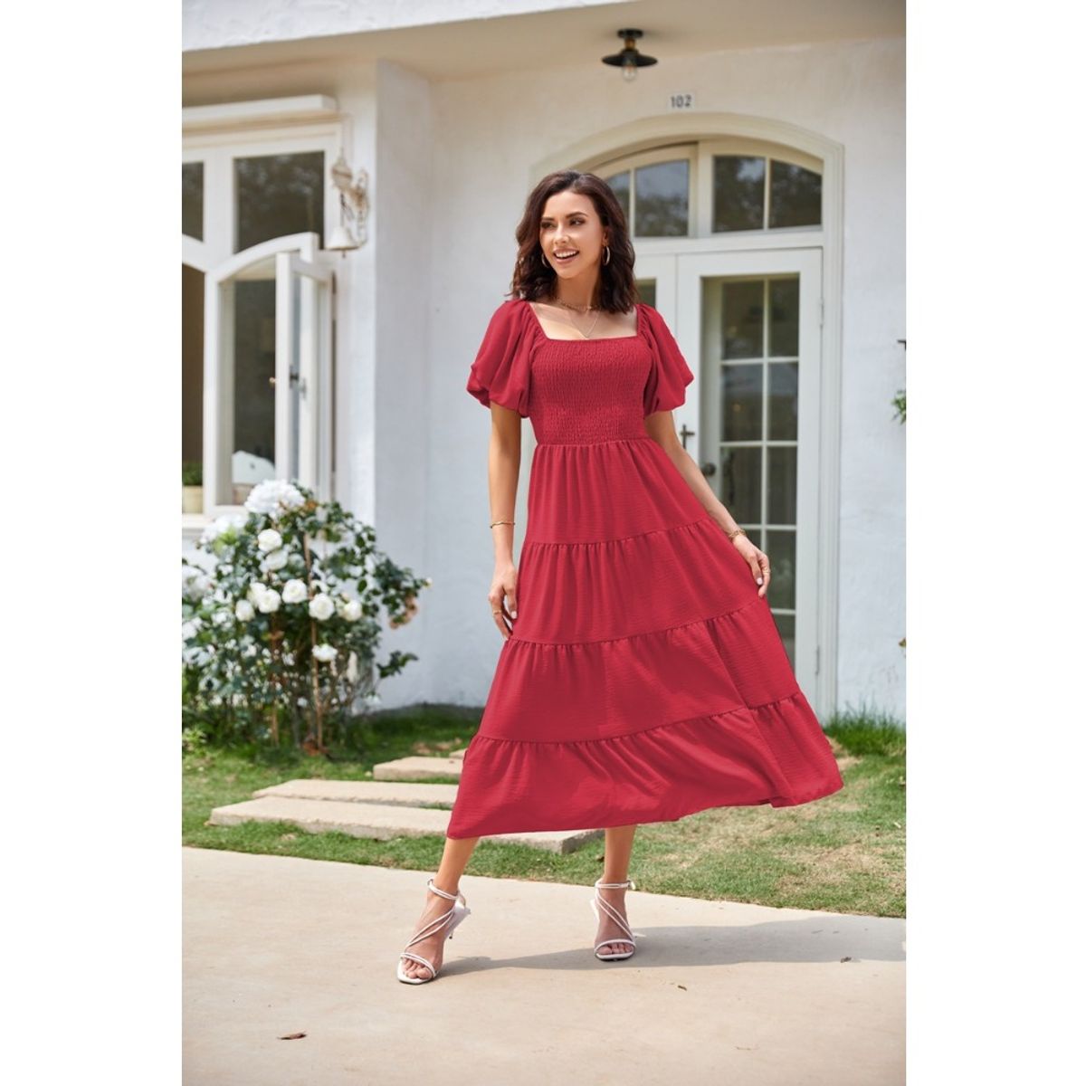 GIOIO - Vestido Mujer Casual Versátil y Cómodo Rojo