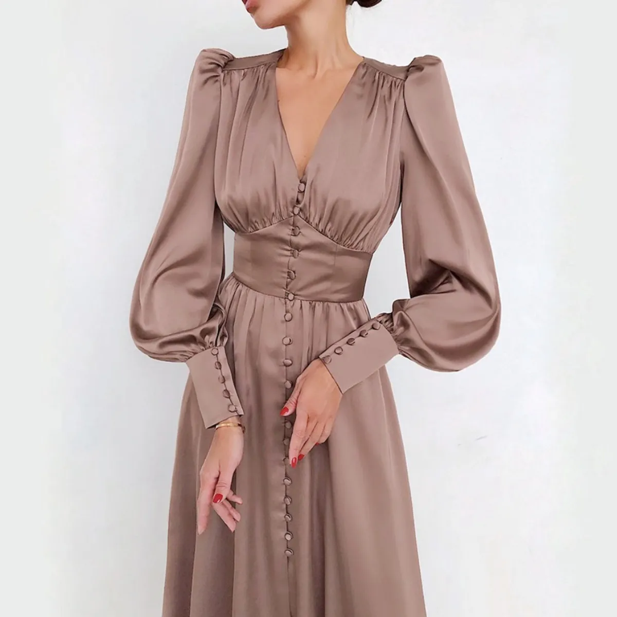 GIOIO - Vestido Mujer Casual Versátil y Cómodo Marrón