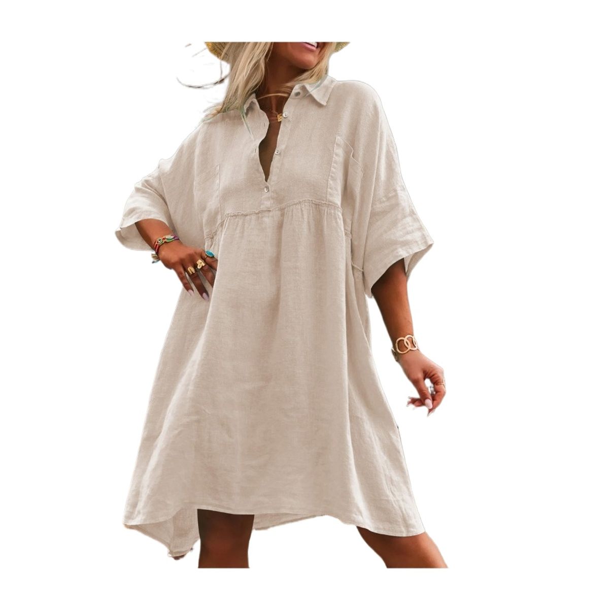 GIOIO - Vestido Mujer Casual Versátil y Cómodo Beige