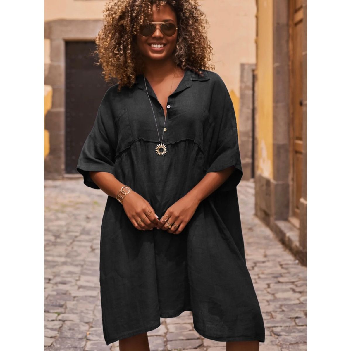 GIOIO - Vestido Mujer Casual Versátil y Cómodo Negro