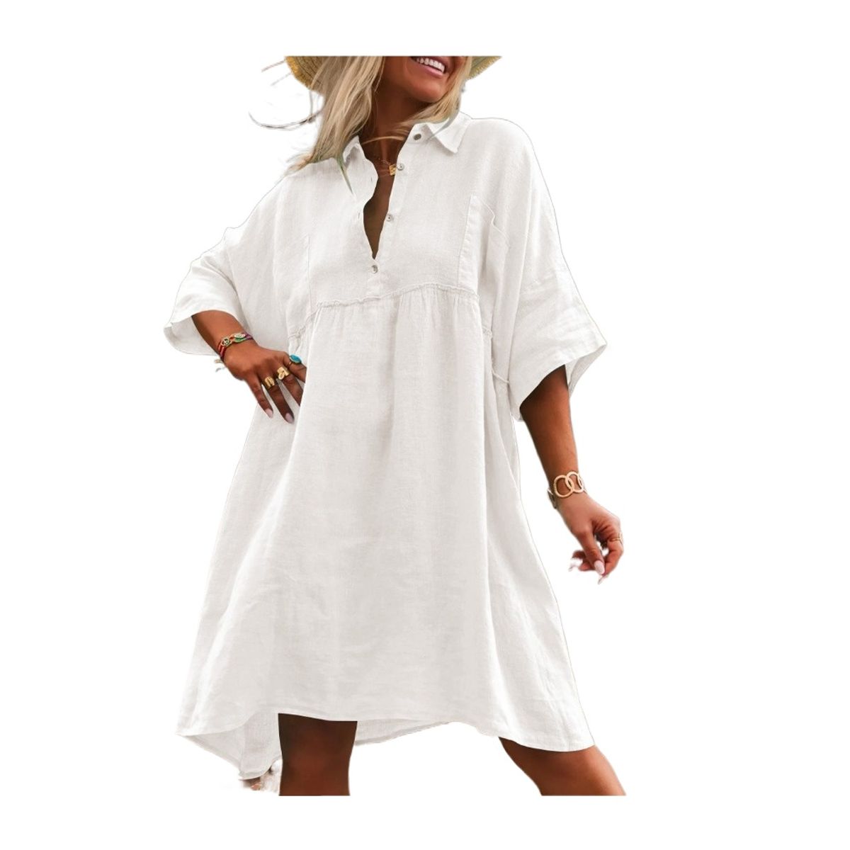 GIOIO - Vestido Mujer Casual Versátil y Cómodo Blanco