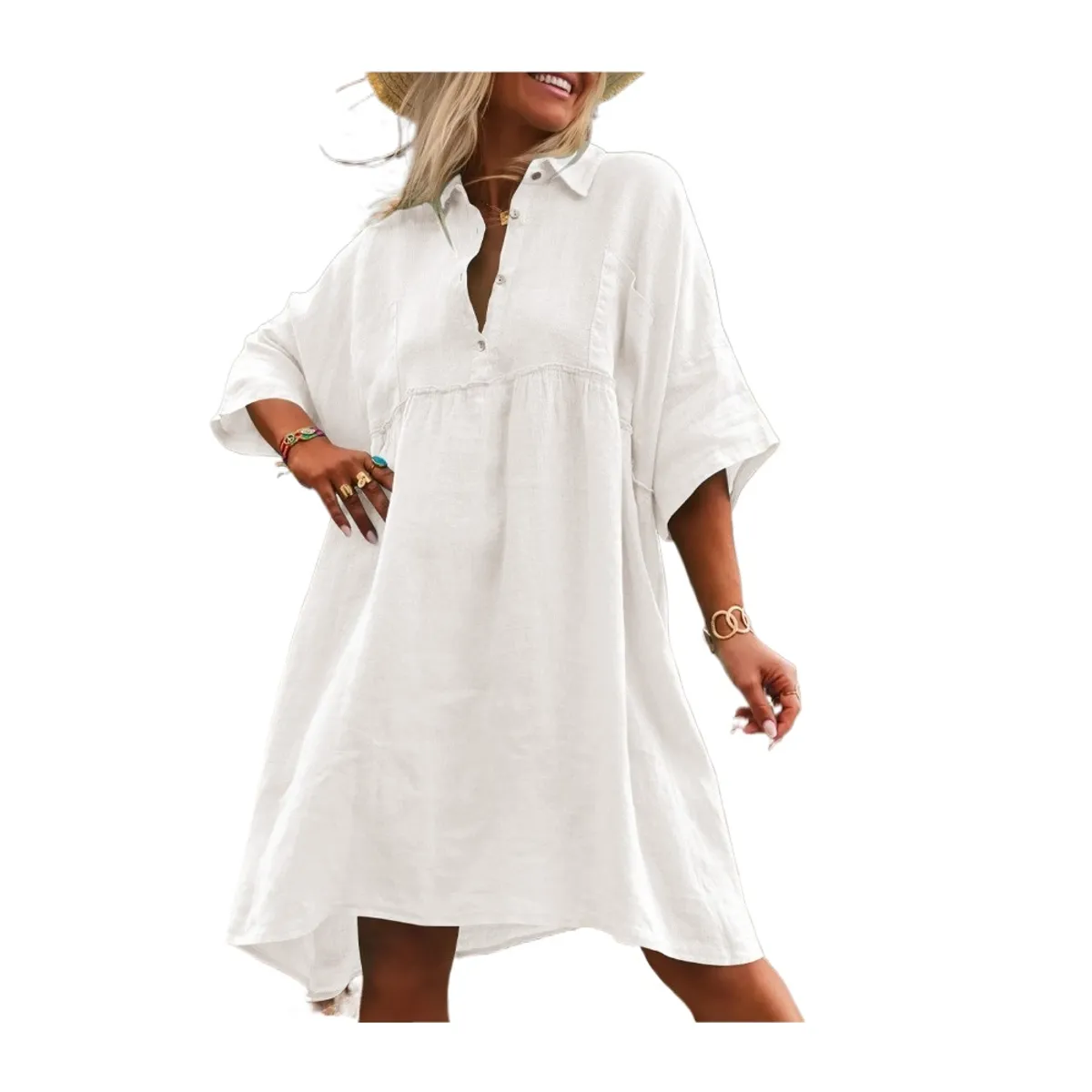 GIOIO - Vestido Mujer Casual Versátil y Cómodo Blanco