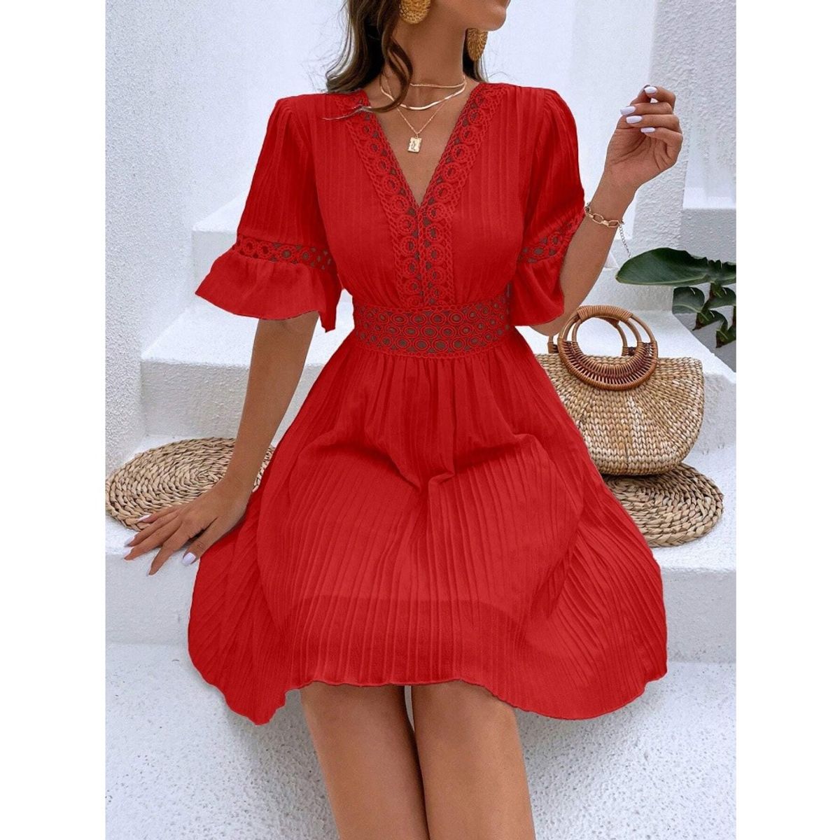 GIOIO - Vestido Mujer Casual Versátil y Cómodo Rojo