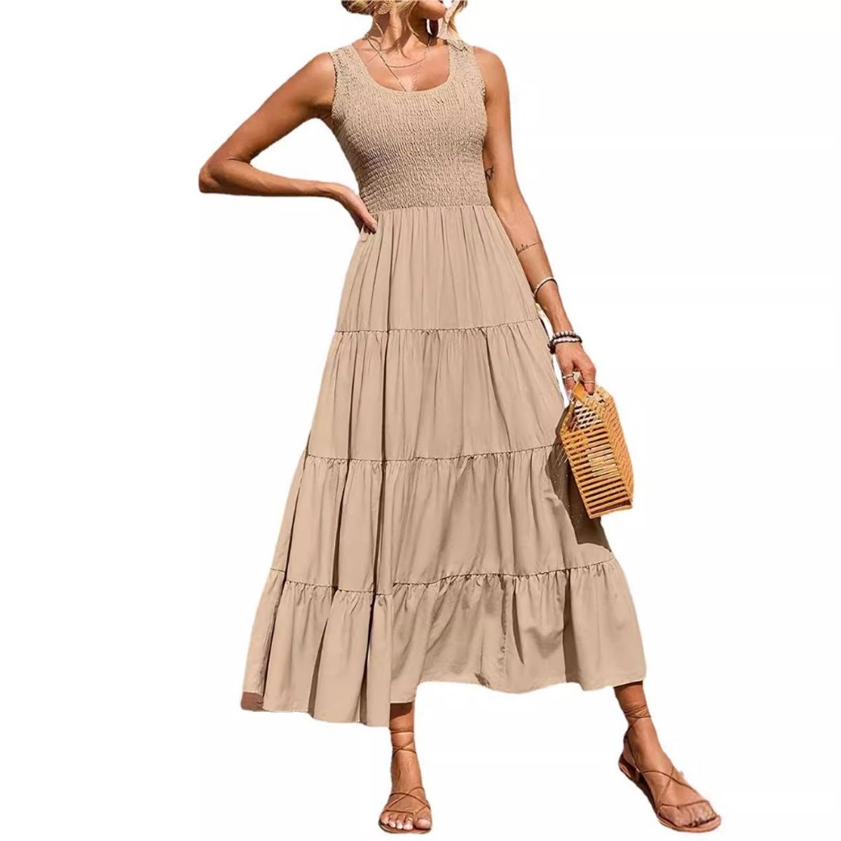 GIOIO - Vestido Mujer Casual Versátil y Cómodo Beige