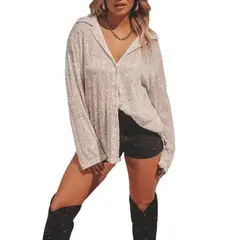 GIOIO - Blusa Mujer Casual Ajustada Elegante Beige