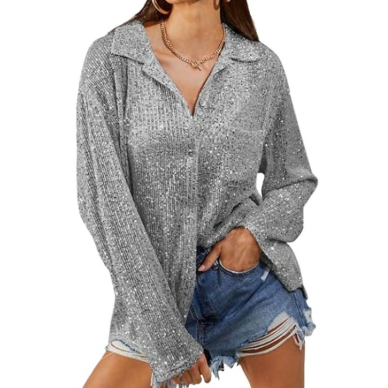 GIOIO - Blusa Mujer Casual Ajustada Elegante Gris