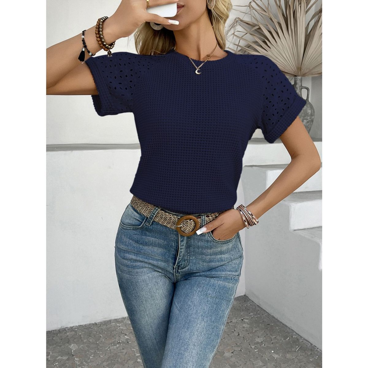 GIOIO - Blusa Mujer Casual Ajustada Elegante Azul