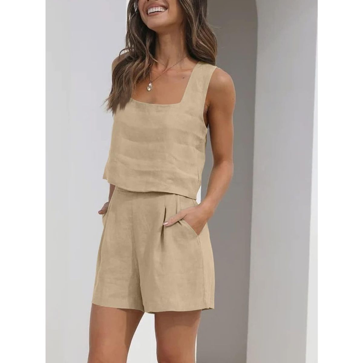 GIOIO - Conjunto de Verano Mujer y Cómodo Beige