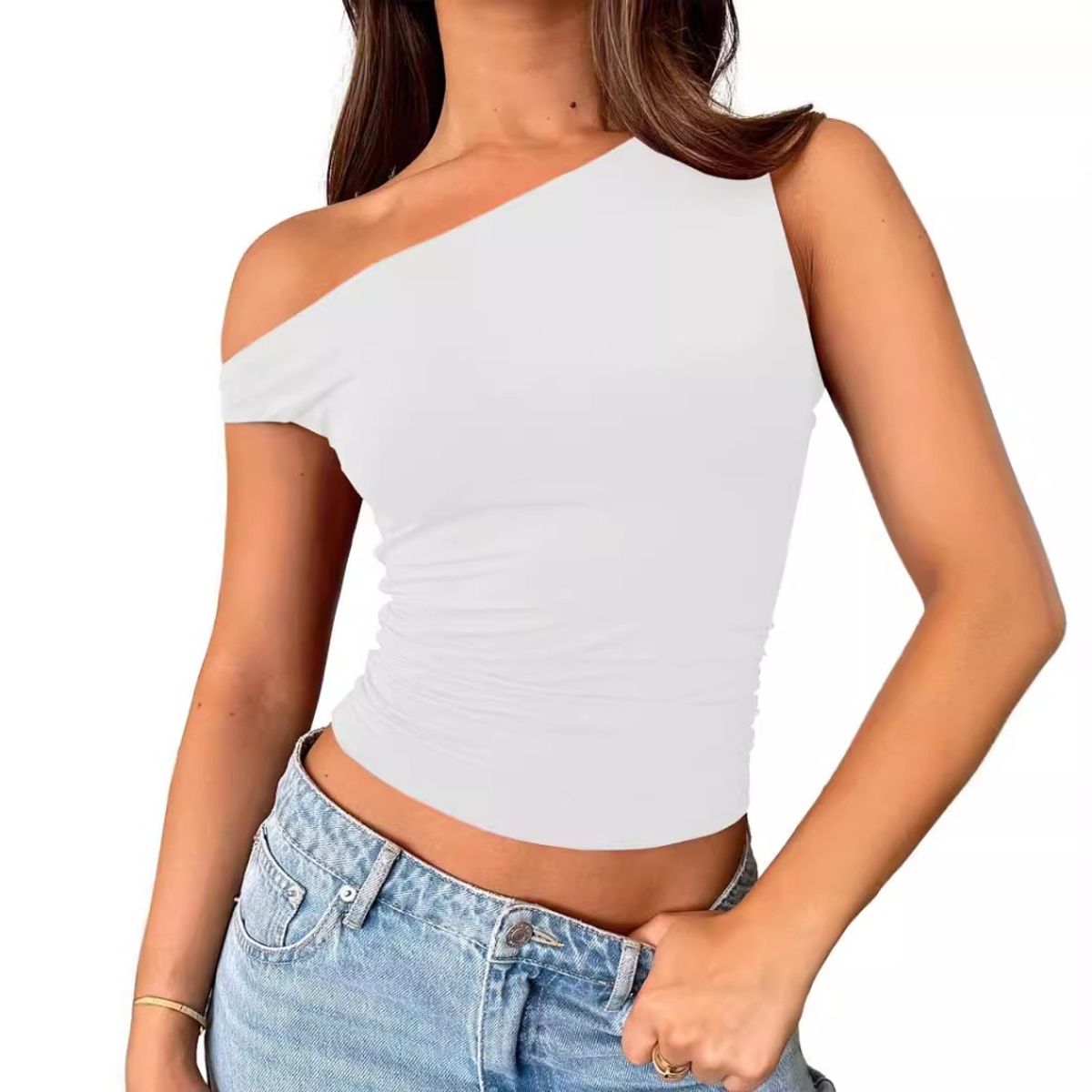 GIOIO - Blusa Mujer Casual Ajustada Elegante Blanco