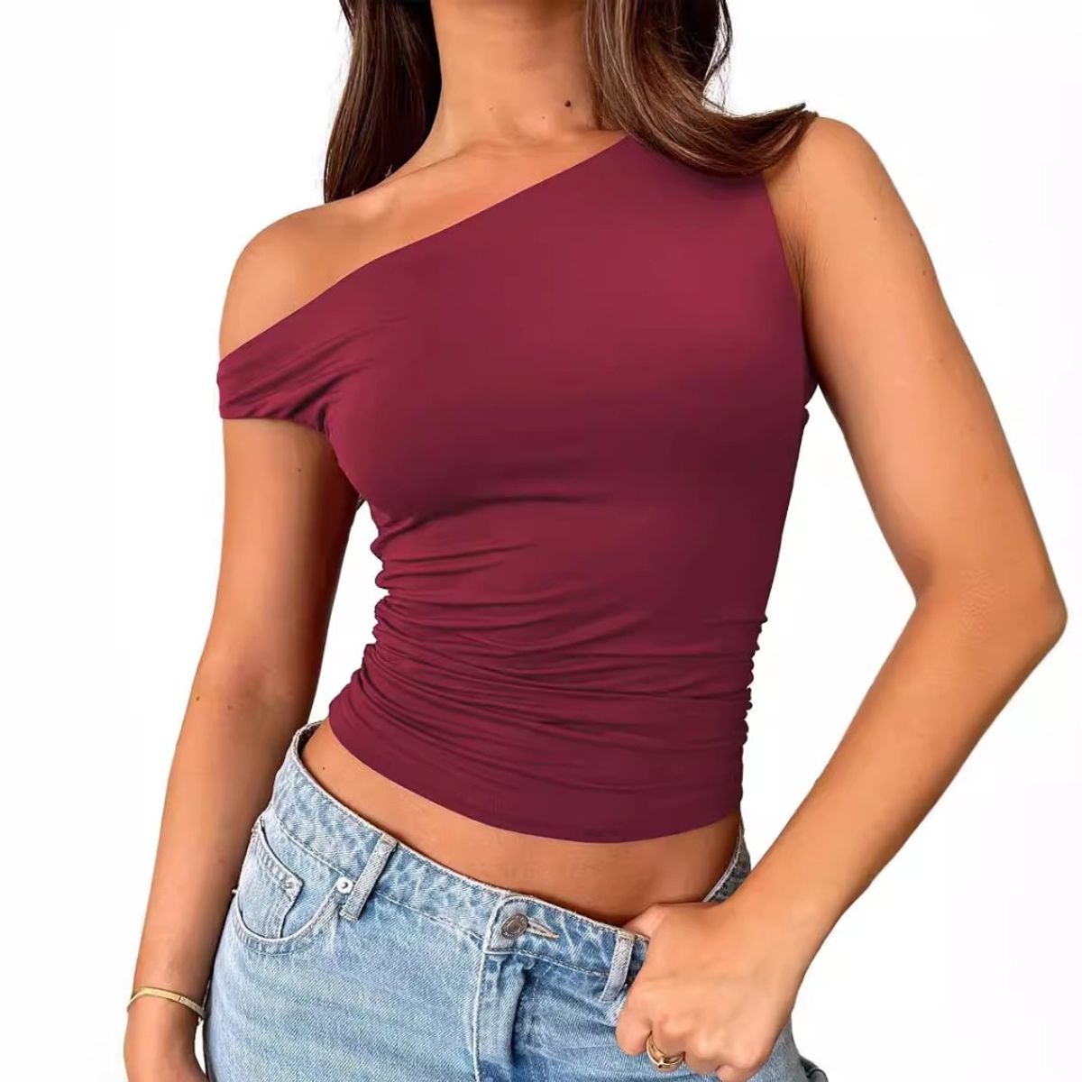 GIOIO - Blusa Mujer Casual Ajustada Elegante Rojo