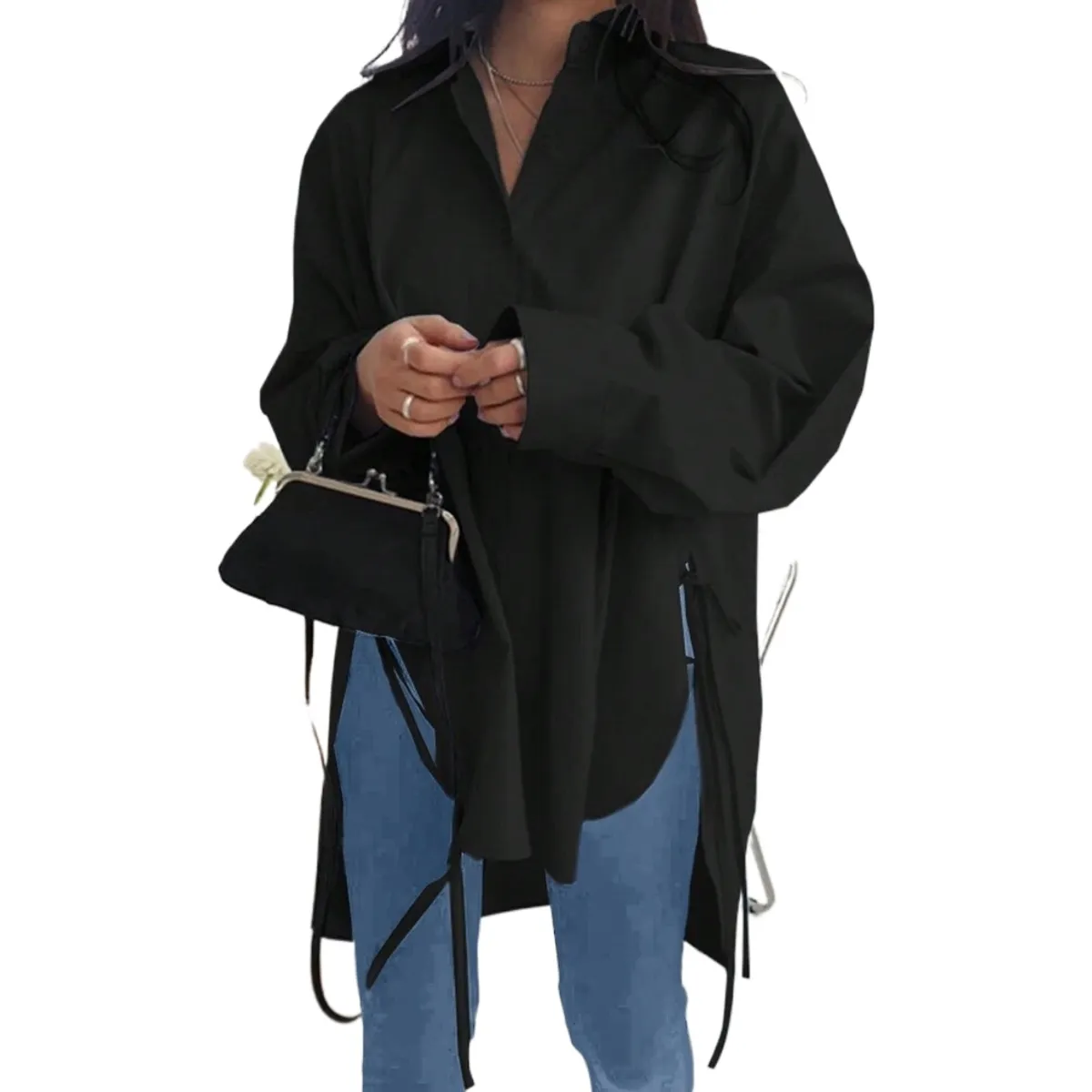 GIOIO - Blusa Mujer Casual Ajustada Elegante Negro