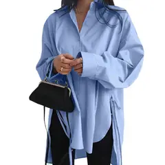 GIOIO - Blusa Mujer Casual Ajustada Elegante Azul