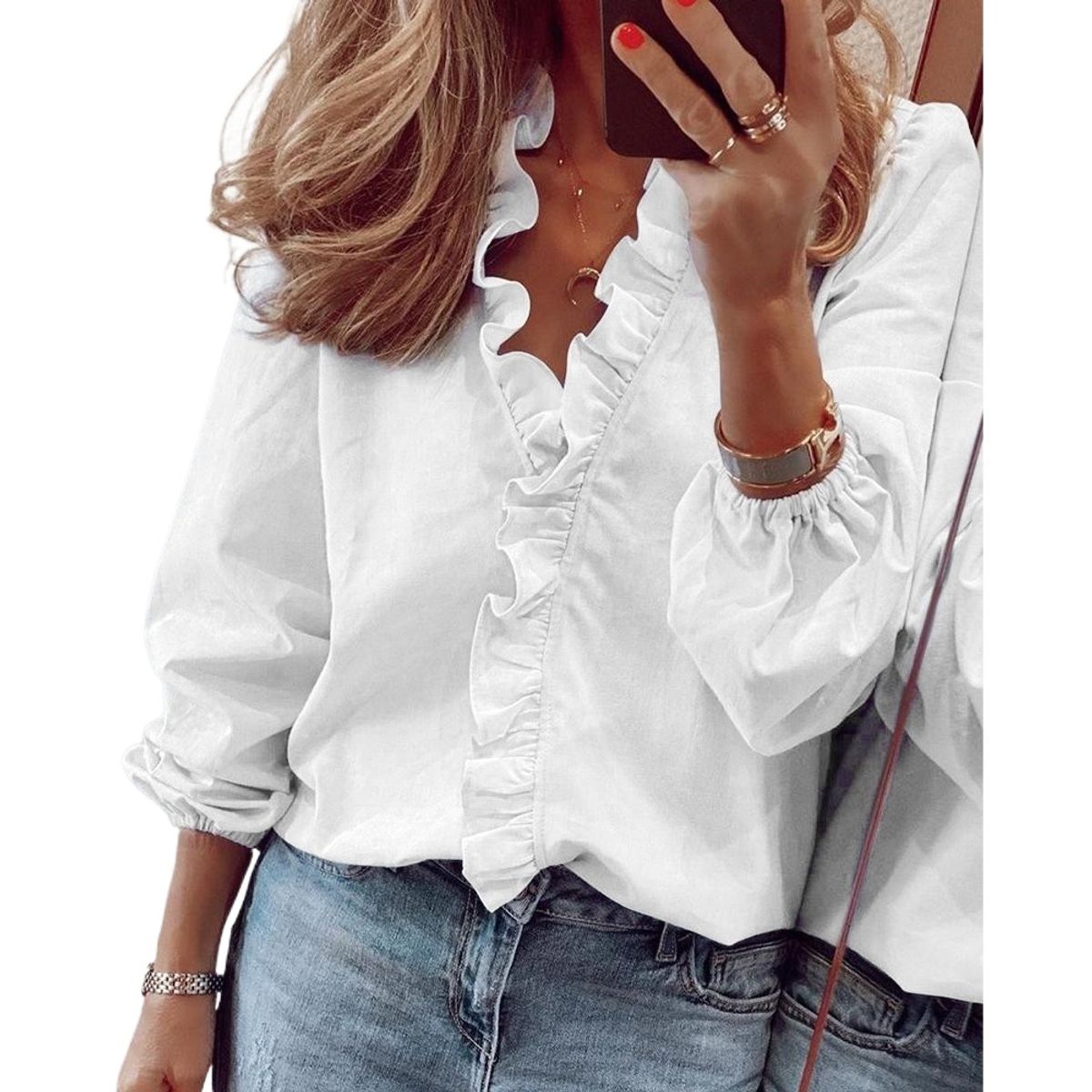 GIOIO - Blusa Mujer Casual Ajustada Elegante Blanco