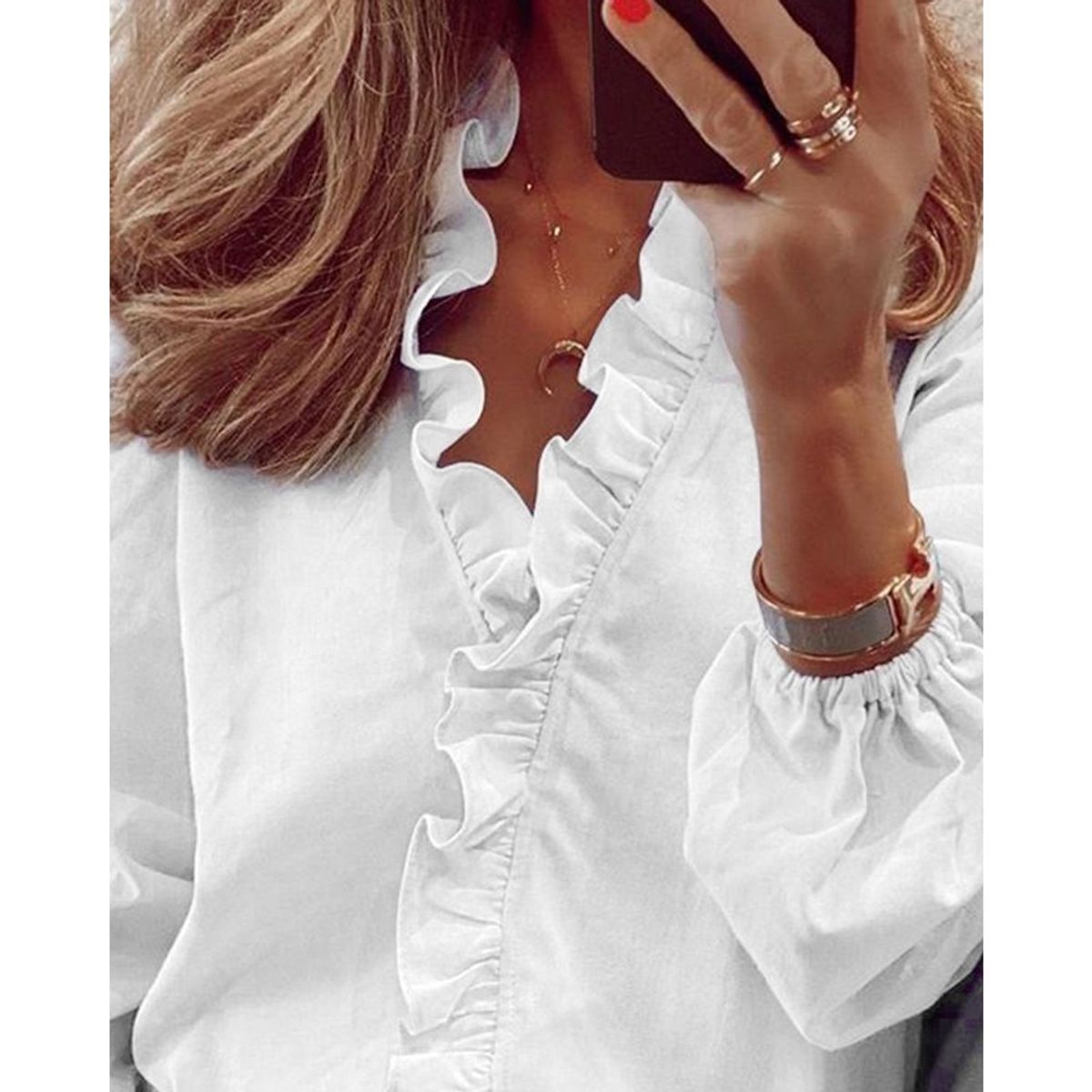 GIOIO - Blusa Mujer Casual Ajustada Elegante Blanco