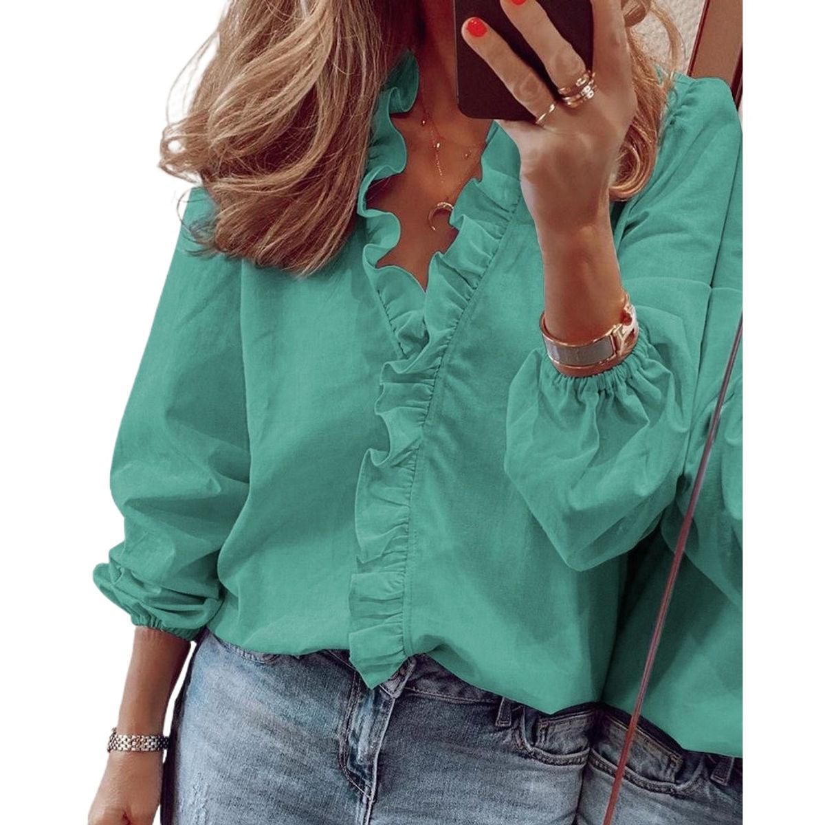 GIOIO - Blusa Mujer Casual Ajustada Elegante Verde