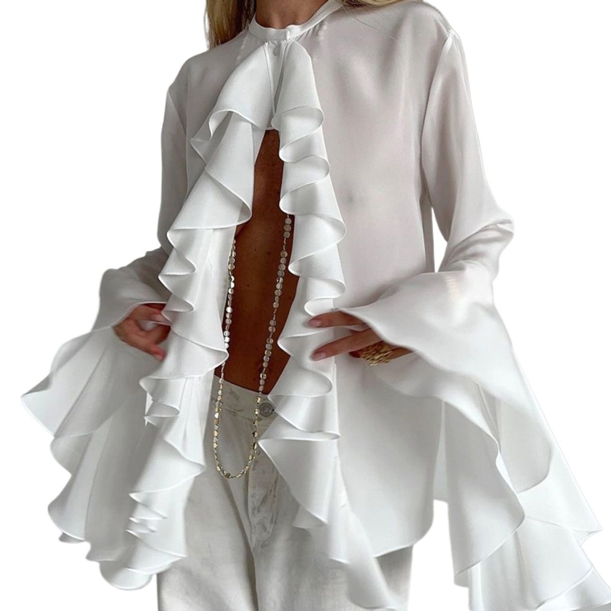 GIOIO - Blusa Mujer Casual Ajustada Elegante Blanco