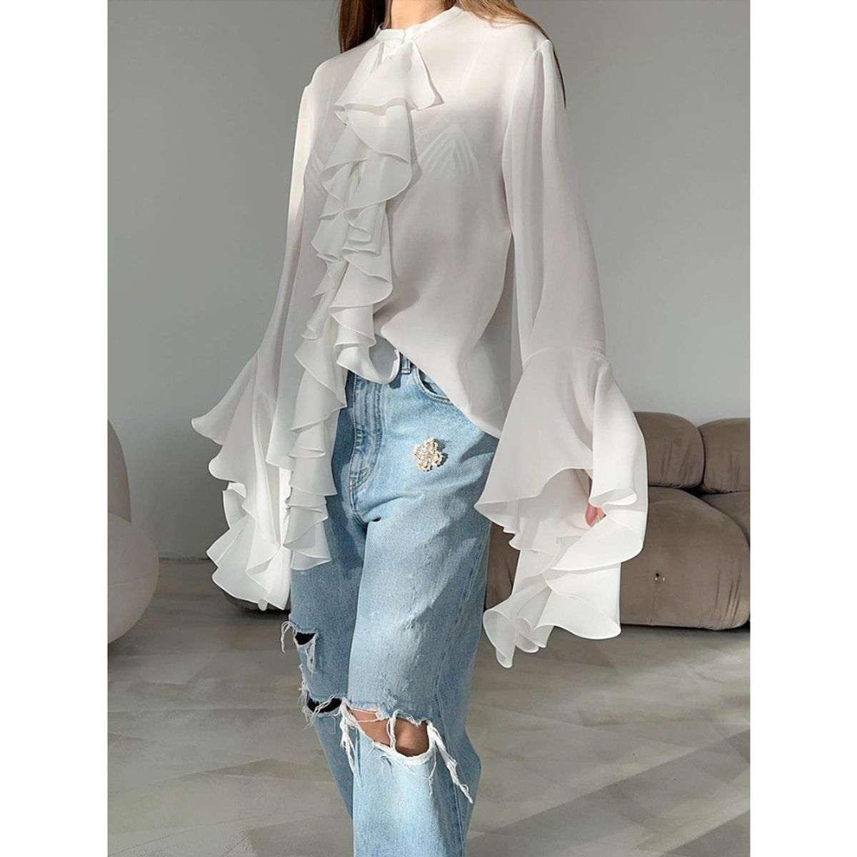 GIOIO - Blusa Mujer Casual Ajustada Elegante Blanco