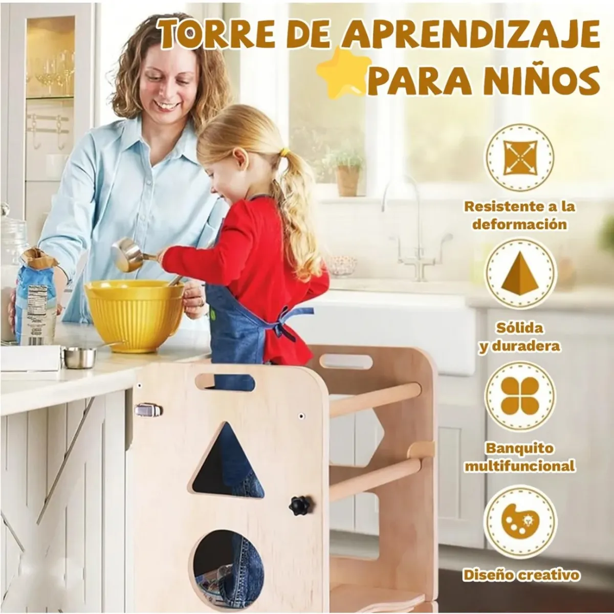 GENERICO - Torre De Aprendizaje Montessori 3 En 1 Plegable Con Pizarra Madera