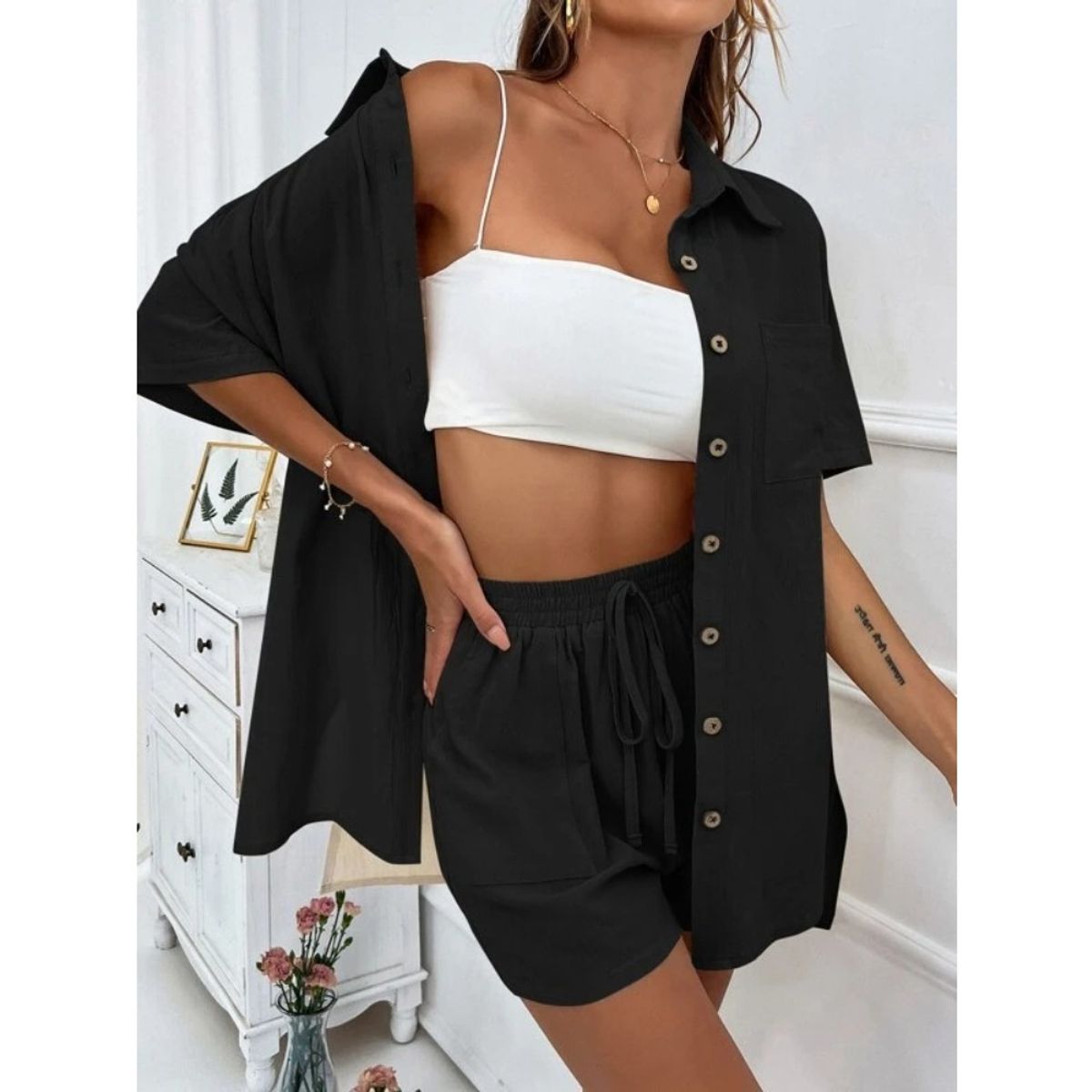 GIOIO - Conjunto de Verano Mujer y Cómodo Negro
