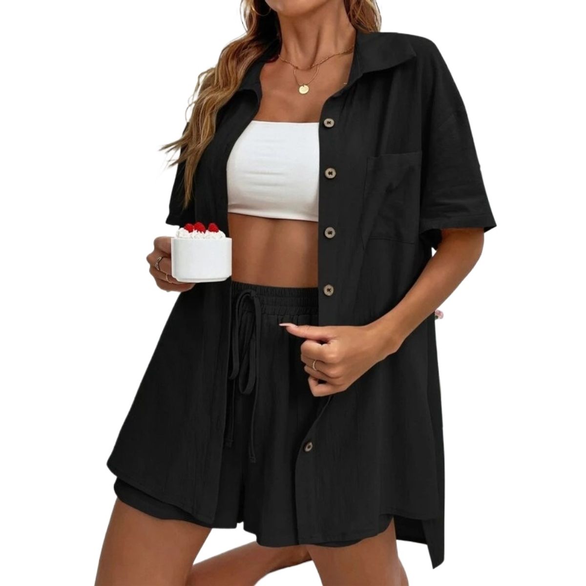 GIOIO - Conjunto de Verano Mujer y Cómodo Negro