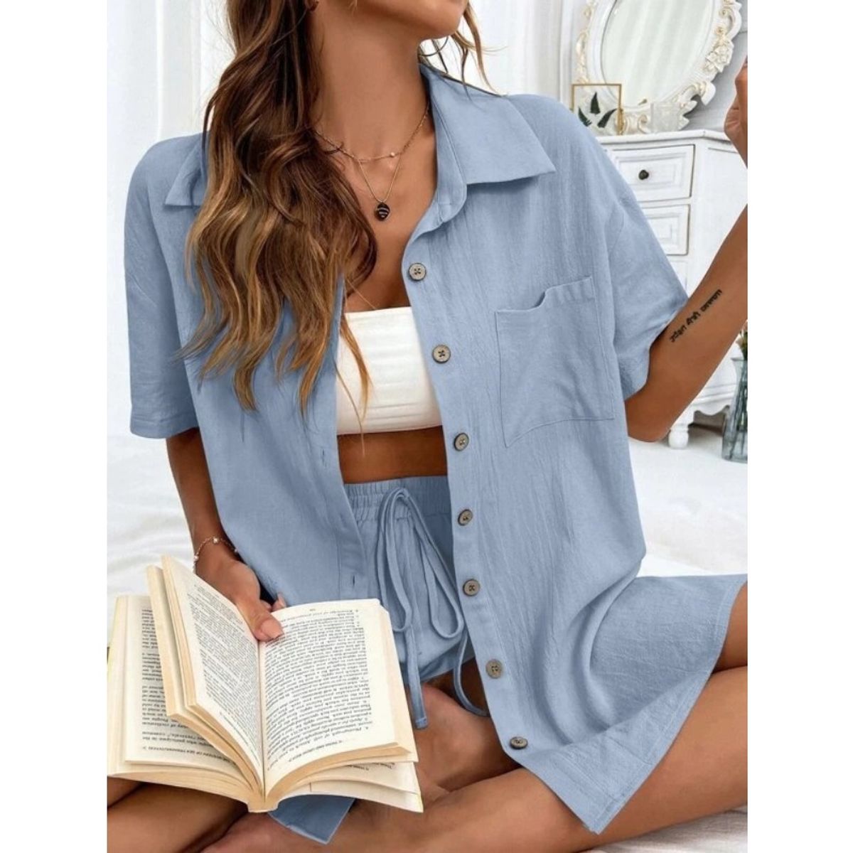 GIOIO - Conjunto de Verano Mujer y Cómodo Azul