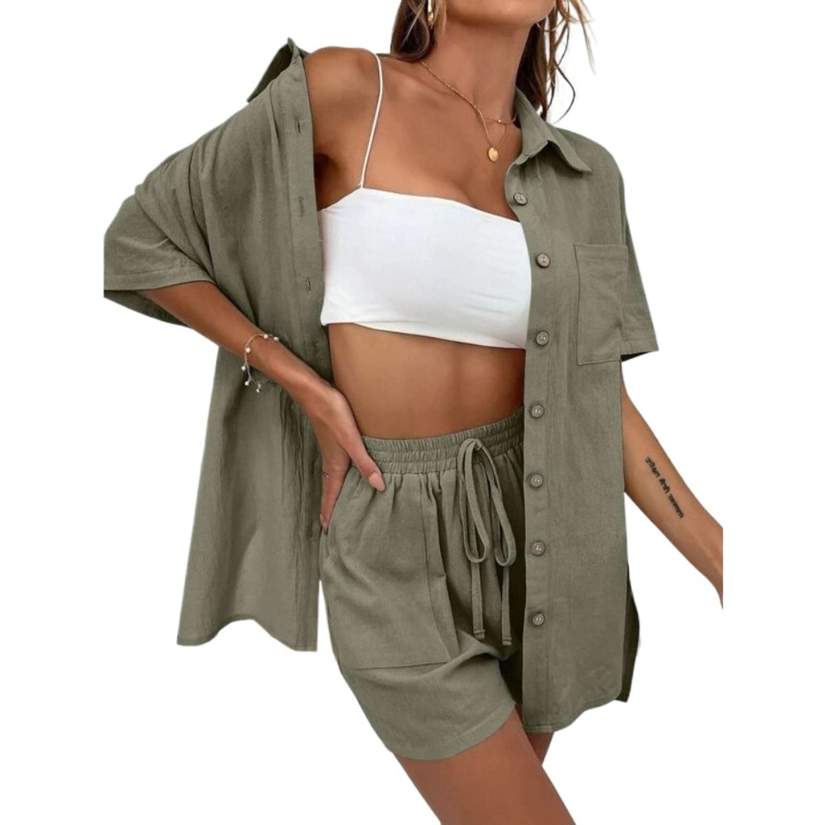 GIOIO - Conjunto de Verano Mujer y Cómodo Verde