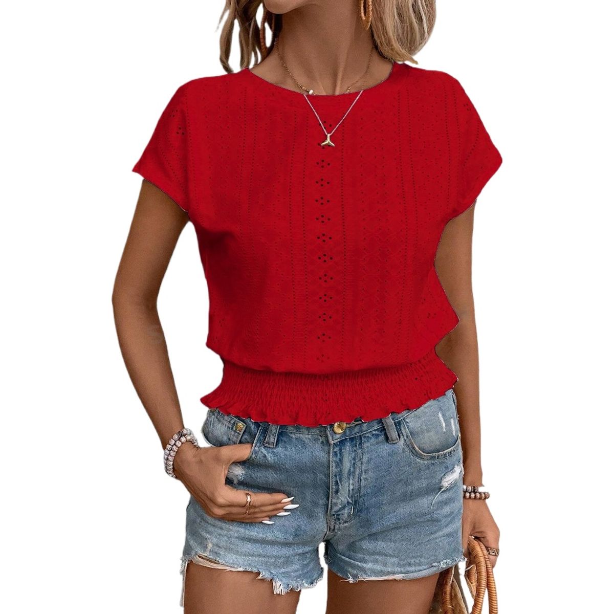 GIOIO - Blusa Mujer Casual Ajustada Elegante Rojo