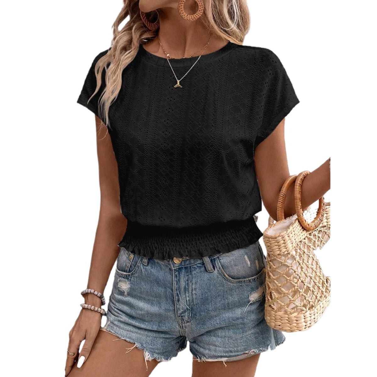 GIOIO - Blusa Mujer Casual Ajustada Elegante Negro