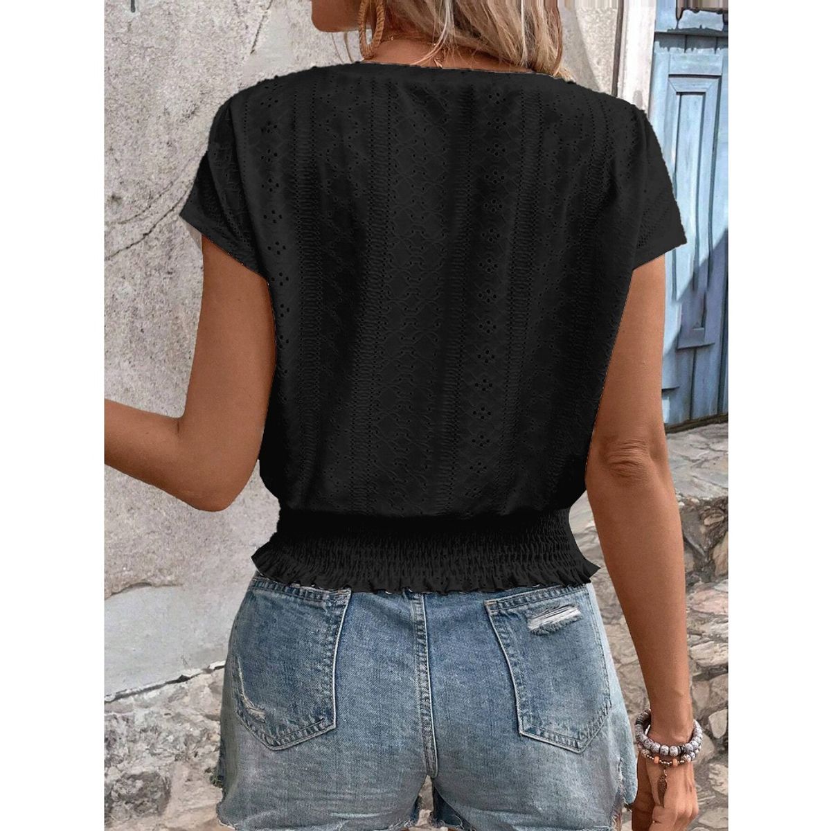 GIOIO - Blusa Mujer Casual Ajustada Elegante Negro