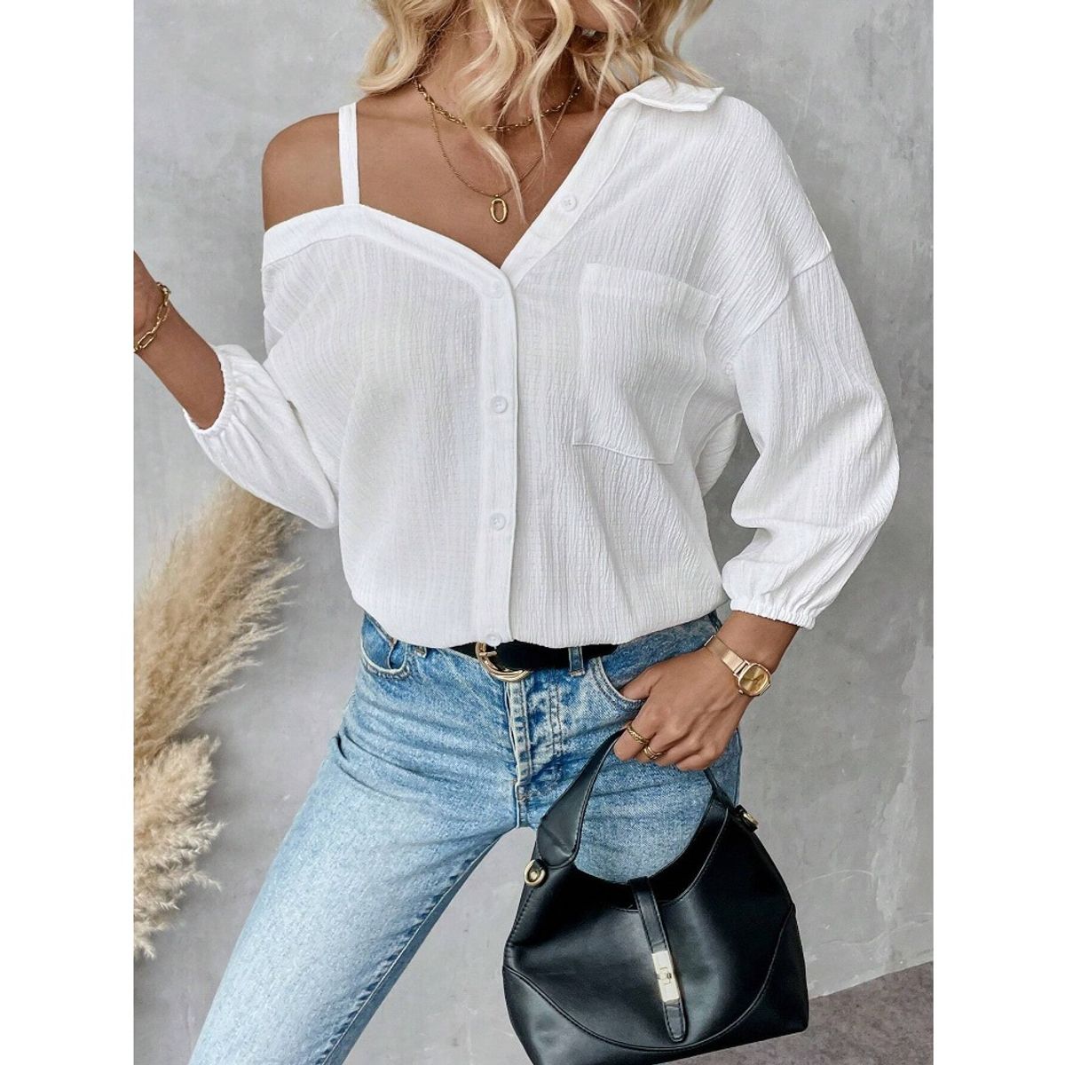 GIOIO - Blusa Mujer Casual Ajustada Elegante Blanco