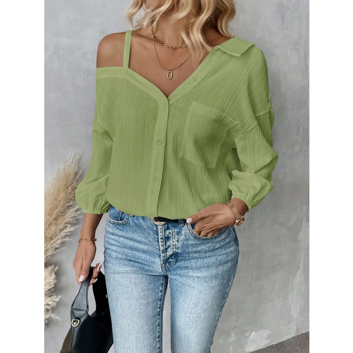 GIOIO - Blusa Mujer Casual Ajustada Elegante Verde