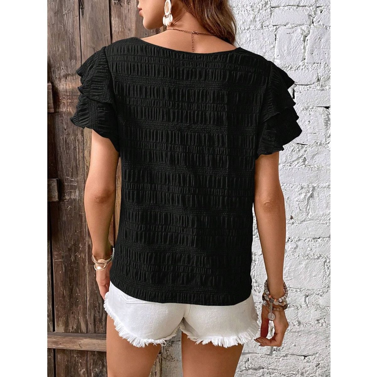 GIOIO - Blusa Mujer Casual Ajustada Elegante Negro